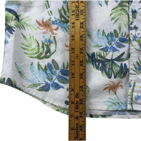 Paradise Collection Linen Cotton Shirt Mens Medium White Tropical Palm Button Up - Picture 9 of 9